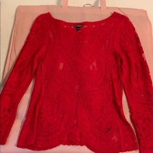 Sheer red long sleeve top